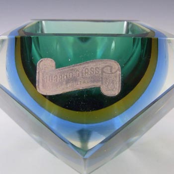 Murano Faceted Green & Blue Sommerso Glass Block Bowl