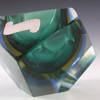 Murano Faceted Green & Blue Sommerso Glass Block Bowl