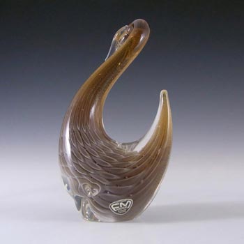 FM Konstglas/Ronneby Brown Fumato Glass Swan/Bird - Label