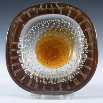 Galliano Ferro Murano Bullicante Amber & Clear Glass Bowl