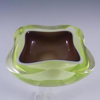 Murano Geode Red & Uranium Sommerso Glass Square Bowl