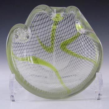 Harrachov Czech Green + White Lattice Glass \'Harrtil\' Bowl