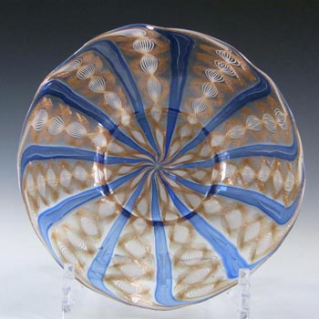 Salviati Murano Zanfirico & Aventurine Blue Glass Plate