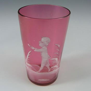 Mary Gregory Bohemian Hand Enamelled Pink Glass Tumbler
