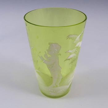 Mary Gregory Bohemian Hand Enamelled Green Glass Tumbler #3