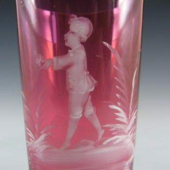 Mary Gregory Bohemian Hand Enamelled Cranberry Glass Tumbler