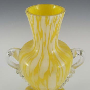 Welz Bohemian Lemon Yellow & White Spatter Glass Trophy Vase