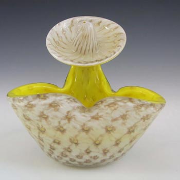 Barbini Murano Biomorphic Gold Leaf Lattimo Glass Bowl