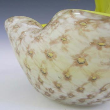 Barbini Murano Biomorphic Gold Leaf Lattimo Glass Bowl
