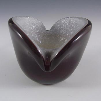 AVEM Murano Red & White Silver Leaf Glass Clam Vase