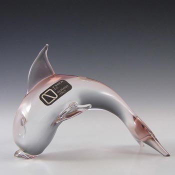 V. Nason & Co Murano Pink Glass Dolphin Sculpture - Label