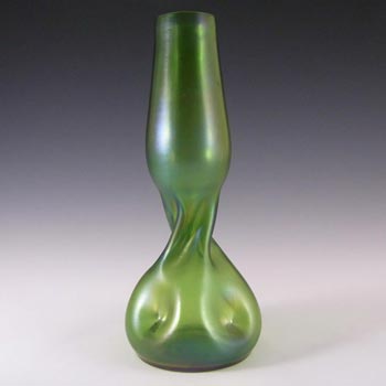 Welz Art Nouveau Bohemian Iridescent Green Glass Vase