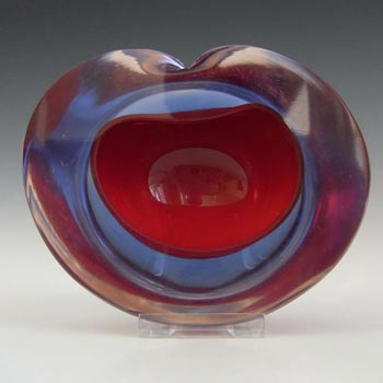 Murano Geode Red & Blue Sommerso Glass Kidney Bowl