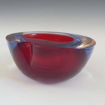 Murano Geode Red & Blue Sommerso Glass Kidney Bowl
