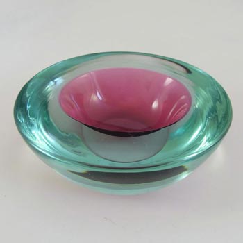 Murano Geode Pink & Turquoise Sommerso Glass Oval Bowl