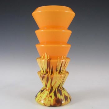 Kralik Czech/Bohemian Orange Spatter Glass Vase