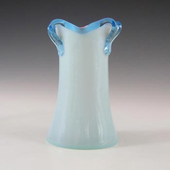 Victorian Opaque Custard Glass Pink & Blue Cased Vase