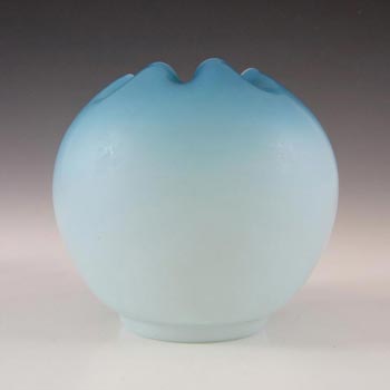 Victorian Satin Cased Glass Blue & White Rose Bowl / Posy Vase