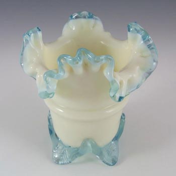 Victorian Uranium Custard Glass Blue & Ivory Antique Vase