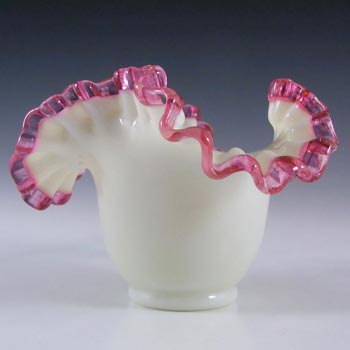 Victorian Uranium Custard Glass Pink & Ivory Antique Vase