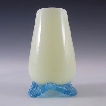 Victorian Uranium Custard Glass Blue & Ivory Antique Vase