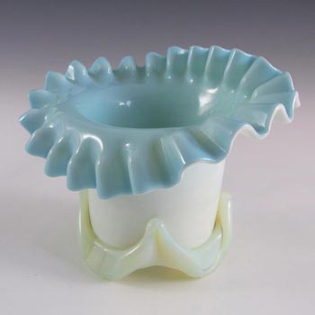 Victorian Uranium Custard Glass Blue & Ivory Cased Vase