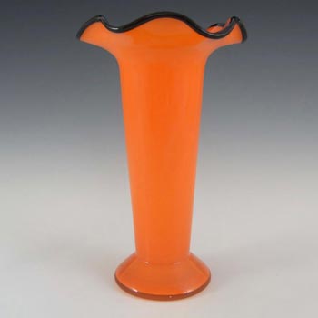 Czech/Bohemian 1930's Orange & Black Tango Glass Vase #2