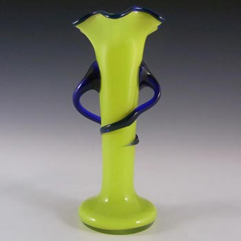 Welz Czech 7.5" Yellow & Blue Tango Glass Vase