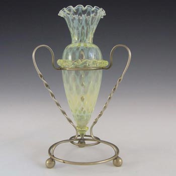Victorian Vaseline / Uranium Glass + Metal Epergne Vase