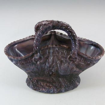 Davidson 1890's Purple Malachite/Slag Glass Basket Bowl #234