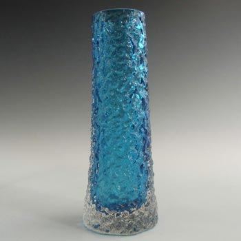 Whitefriars #9729 Baxter Kingfisher Blue Glass 6.25\" Textured Bark Vase