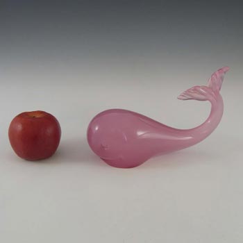 Murano Vintage Pink Alabastro Glass Whale Sculpture