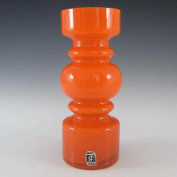 Lindshammar / JC 1970\'s Swedish Orange Hooped Glass Vase