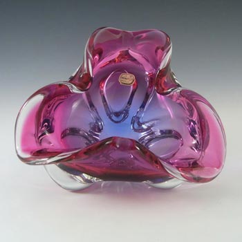 Chribska Czech Pink & Purple Glass Bowl by Josef Hospodka