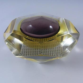Murano Faceted Purple & Amber Sommerso Glass Block Bowl