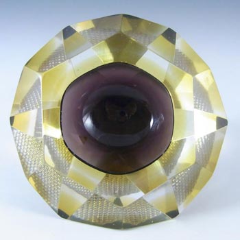 Murano Faceted Purple & Amber Sommerso Glass Block Bowl