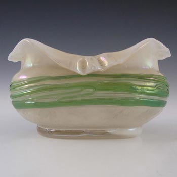 Art Nouveau Iridescent Green Trailed Glass Antique Vase