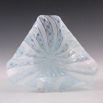 Murano Blue & White Glass Zanfirico Filigree Bowl