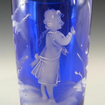Mary Gregory Bohemian Hand Enamelled Blue Glass Tumbler