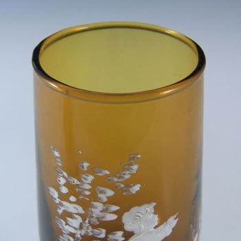 Mary Gregory Bohemian Hand Enamelled Amber Glass Goblet