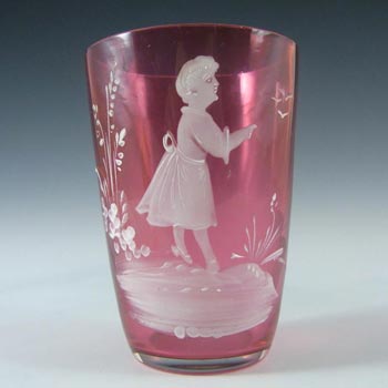 Mary Gregory Bohemian Hand Enamelled Pink Glass Tumbler #2