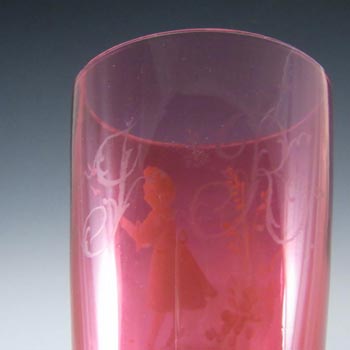 Mary Gregory Bohemian Hand Enamelled Pink Glass Tumbler #2