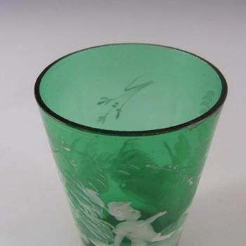 Mary Gregory Bohemian Hand Enamelled Green Glass Tumbler #1