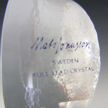 SIGNED Mats Jonasson Vintage Glass Bear Paperweight - Label
