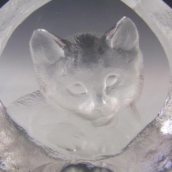 Mats Jonasson #3929 Glass Cat/Kitten Paperweight - Signed