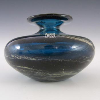 Mdina Maltese Blue/Yellow Speckled Glass Vase - Signed