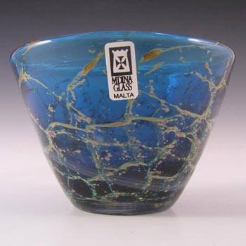 Mdina Maltese Blue & Yellow Glass Vase/Bowl - Labelled