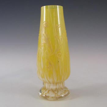 Welz Bohemian Lemon Yellow & White Spatter Glass Floral Vase