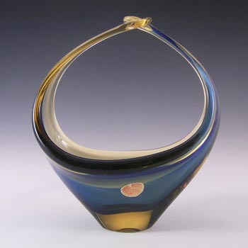 Murano Blue/Amber Sommerso Glass Organic Sculpture Bowl