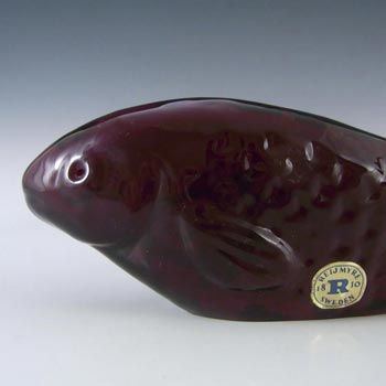 Reijmyre Swedish Dark Red Glass Fish Sculpture - Labelled